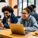 주택관리사 수험생 커뮤니티 활용법 - **Prompt:** A vibrant and diverse group of young adults, aged approximately 18-25, enthusiastically ...