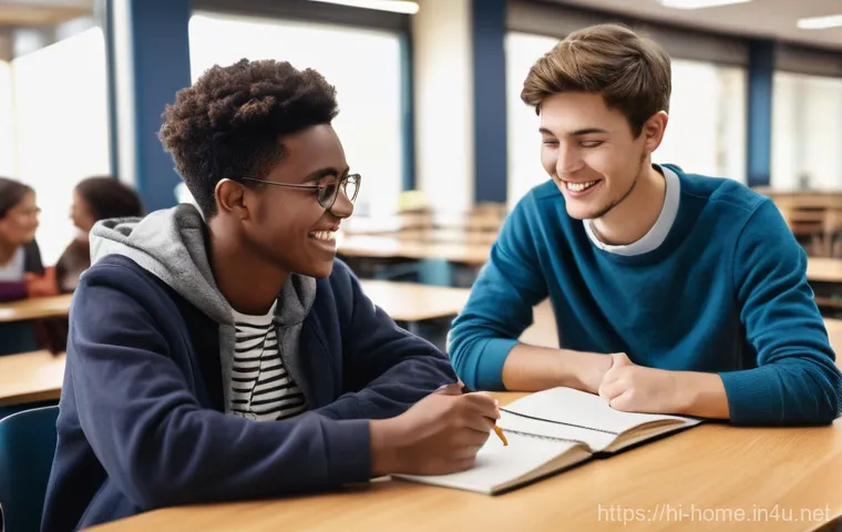 주택관리사 수험생 커뮤니티 활용법 - **Prompt:** A focused and determined group of 3-4 young adults, aged 18-25, meticulously analyzing m...