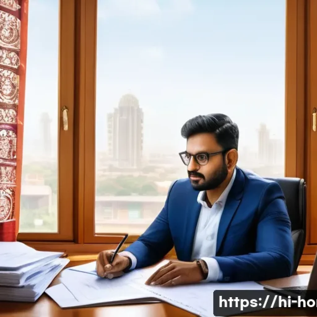 주택관리사 필수 서류 정리 - A professional Indian property manager seated at a modern desk, surrounded by neatly organized legal...