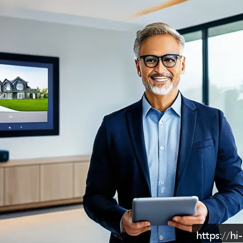 주택관리사 직업 전망 - A modern smart home interior showcasing advanced technology integration for residential management: ...