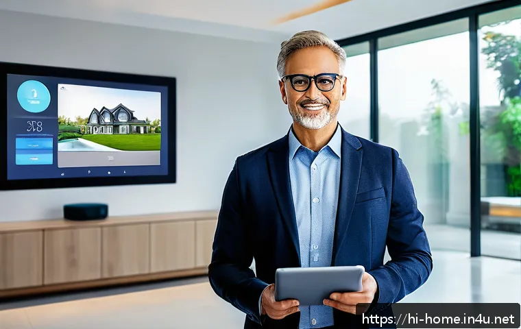 주택관리사 직업 전망 - A modern smart home interior showcasing advanced technology integration for residential management: ...