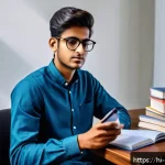 Home 23 주택관리사 시험 단기 합격 팁 - A focused young Indian student studying in a bright, cozy room during early morning light, surrounde...