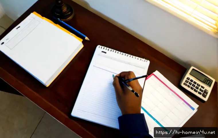 주택관리사 시험 시간표 및 과목별 팁 - Photorealistic overhead view of a focused Indian adult preparing for a professional property managem...