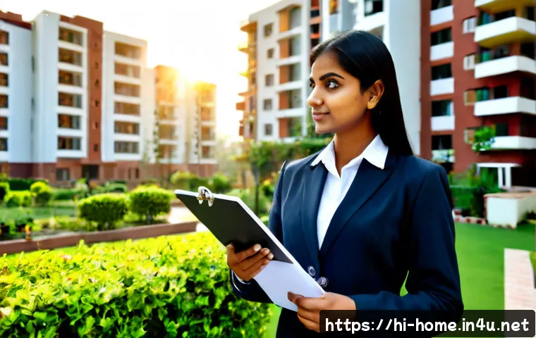 주택관리사 자격증의 취업 강점 - Photorealistic Indian apartment property manager in professional business attire confidently inspect...